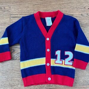 Vintage 80s varsity style multicoloured striped cardigan sweater #retro #kids